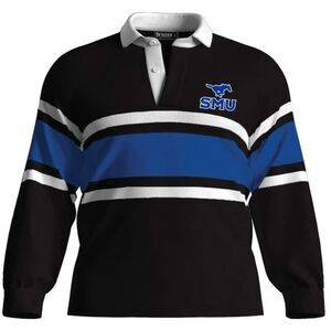 SMU Mustangs Bruzer Black Blue Rugby Long Sleeve Shirt Mens Medium